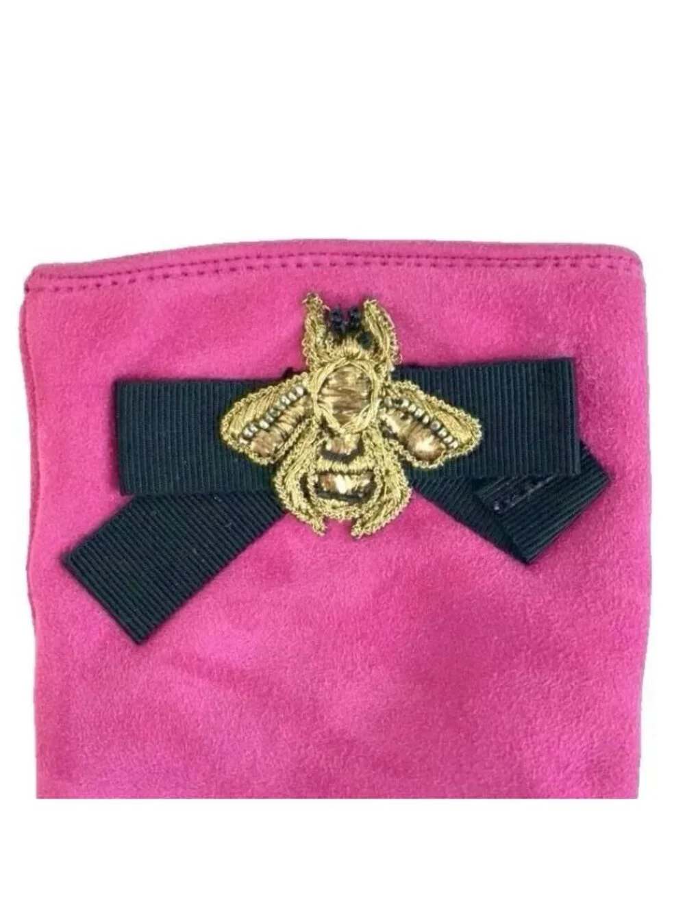 Gucci Gloves Suede Bee Ribbon S Pink